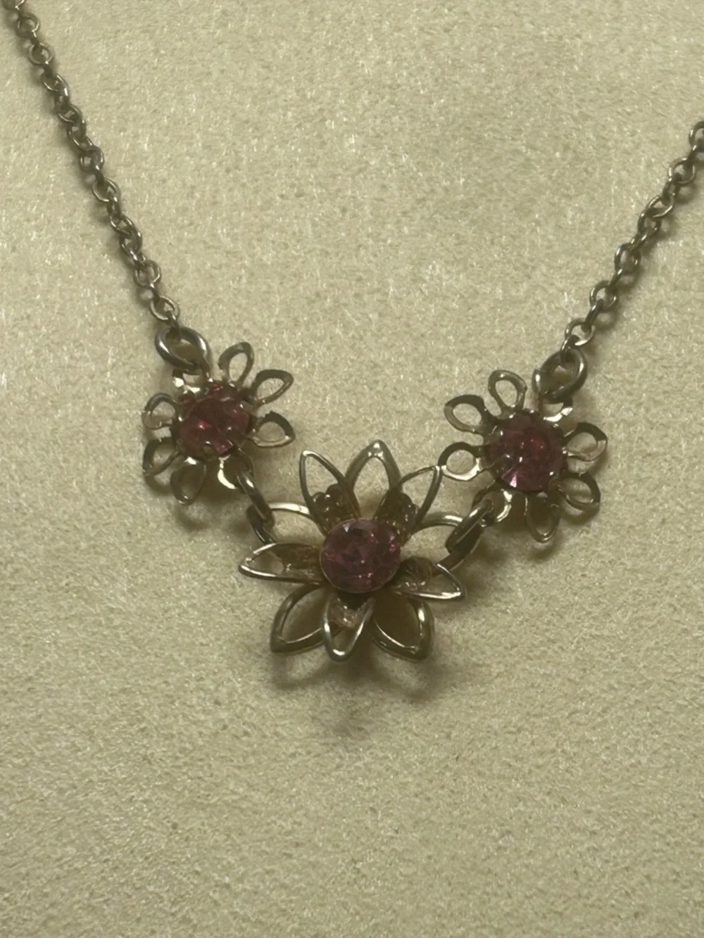 Girl’s Silver Tone Necklace with Pink Floral Accents